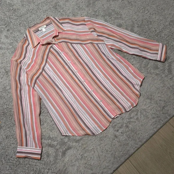 ✨️4/$20. COMO BLU Retro Striped Long Sleeve, Linen Look. Multi-Color, 70's - Picture 10 of 13